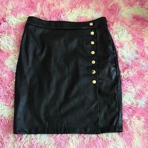 INC International Concepts Faux Leather Black Skirt with Gold Accents